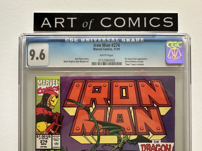 Iron Man #274 - Fin Fang Foom Appearance - Graded CGC 9.6! - Extremely High Grade! - White Pages! - 1 Graded comic - Første udgave - 1991