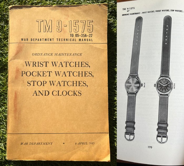 WW2 US Army Technical Manual - Military Wrist Watches, Compass, Clocks - Maintenance, repair, use - technical drawings - 1945