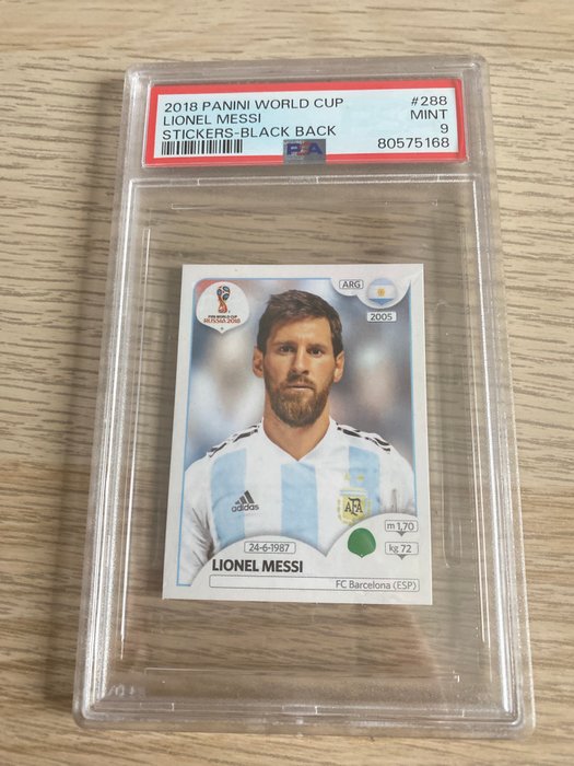 2018 Panini World Cup Lionel Messi #288 Black Back PSA 9 Graded sticker