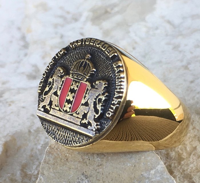 Amsterdam City Crest Håndlavet bronze med keramisk emalje 24kt forgyldt - Ring