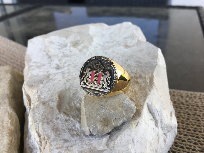 Amsterdam City Crest Håndlavet bronze med keramisk emalje 24kt forgyldt - Ring