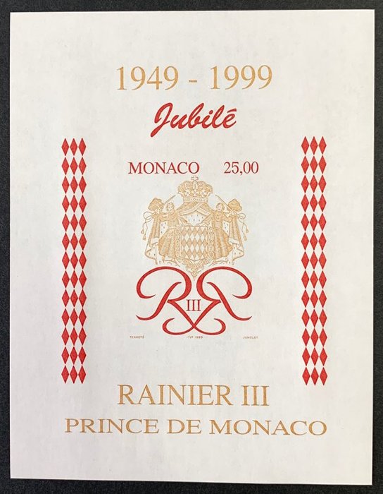 Monaco 1999 - MONACO blok nr 80 "Jubilee of Prince Rainier III - 1949-1999 ikke-tanded