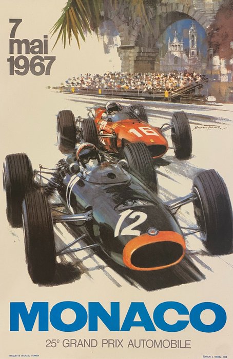 Michael Turner - MONACO 1967 - 25° Gran Prix Automobile (linen backed on canvas) - 1980‹erne