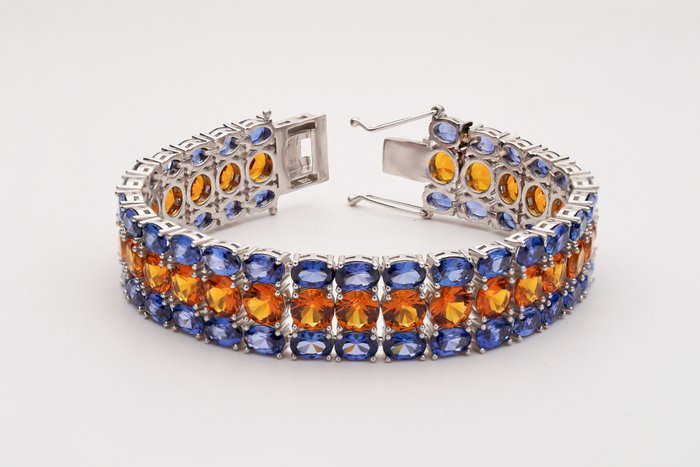 Ingen mindstepris - Armbånd Sølv, Testet - Safir  Mandarin Quartz -  52.65ct. tw. Safir - Kvarts