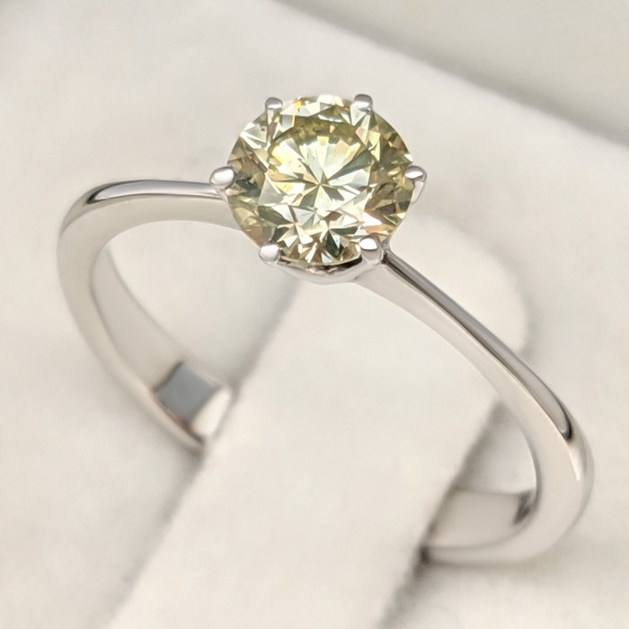 Ingen mindstepris - Ring - 14 karat Hvidguld -  0.72ct. tw. Gul Diamant (Naturfarvet) - IGI