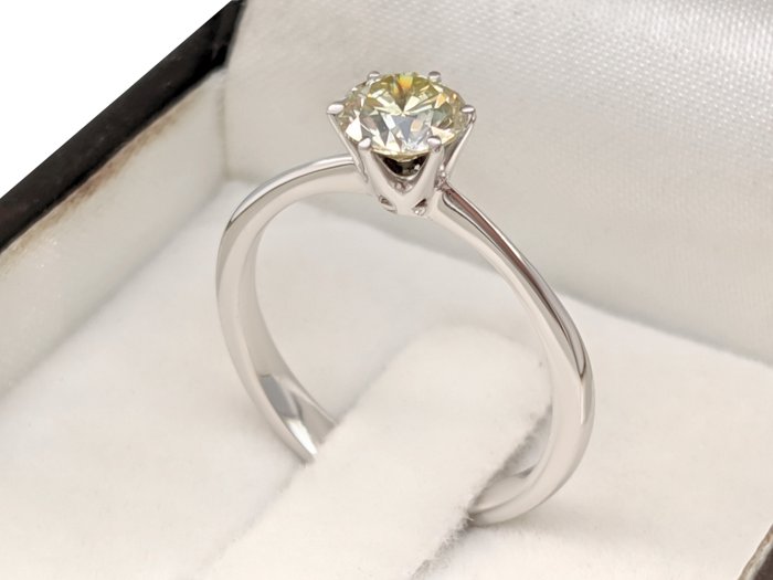 Ingen mindstepris - Ring - 14 karat Hvidguld -  0.72ct. tw. Gul Diamant (Naturfarvet) - IGI