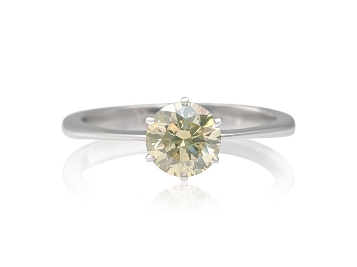 Ingen mindstepris - Ring - 14 karat Hvidguld -  0.72ct. tw. Gul Diamant (Naturfarvet) - IGI