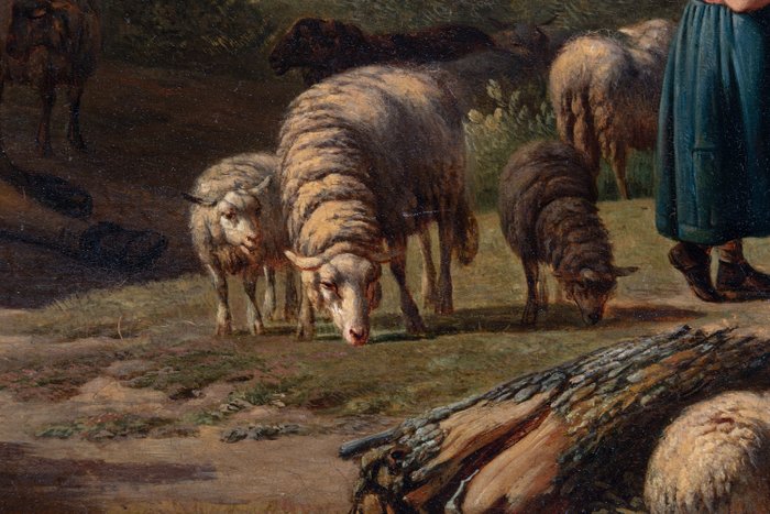 Jacobus Everhardus van den Berg (1802-1861) - Herder en Herderin met Kudde Schapen - No reserve