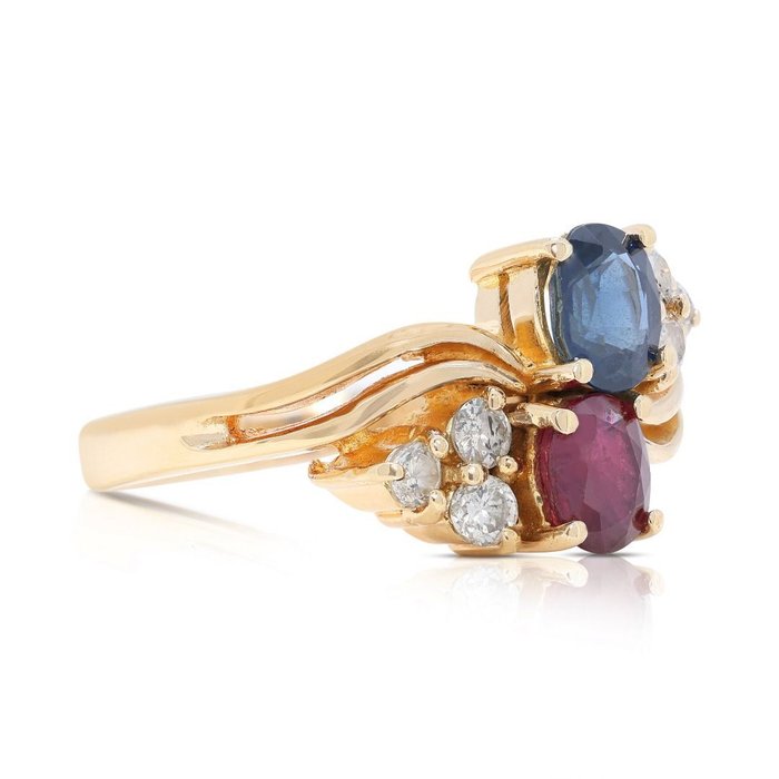 Ring - 14 karat Gulguld -  0.72ct. tw. Safir - Rubin