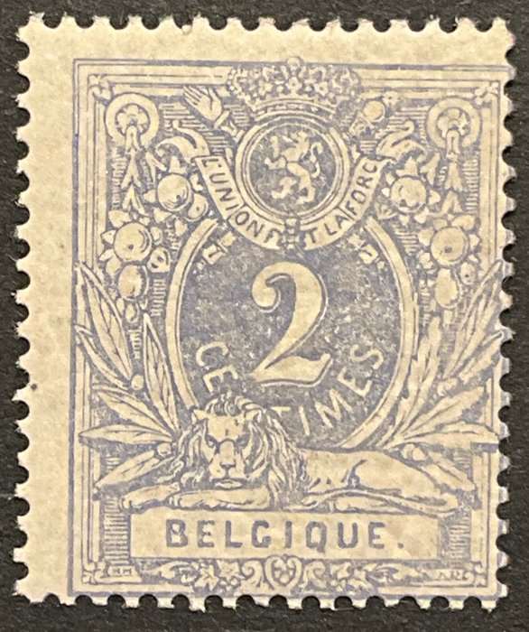 Belgien 1869/1883 - Liggende Løve 2c blå - Kridtpapir - OBP 27c