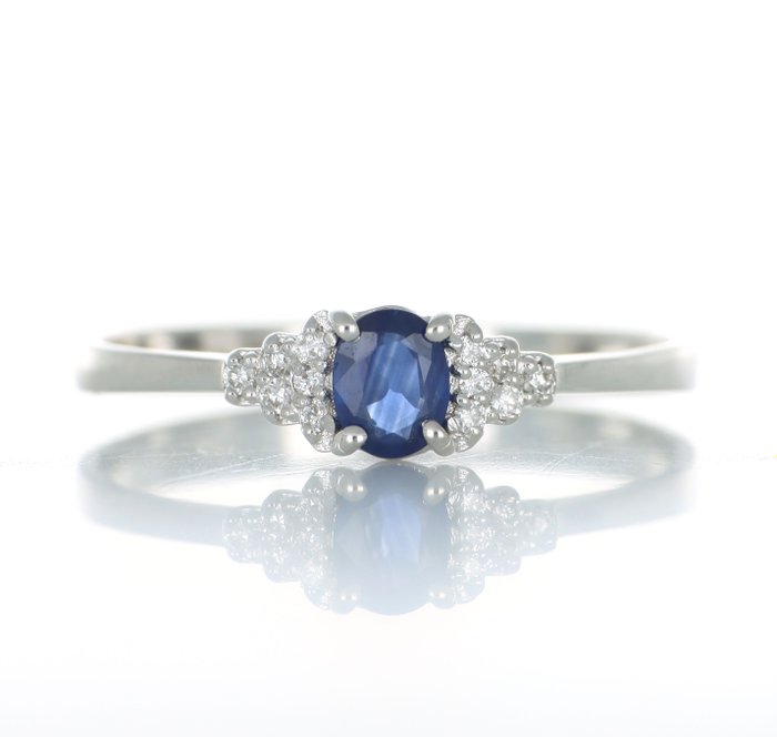 Ingen mindstepris - Ring - 18 kraat Hvidguld -  0.25ct. tw. Safir - Diamant