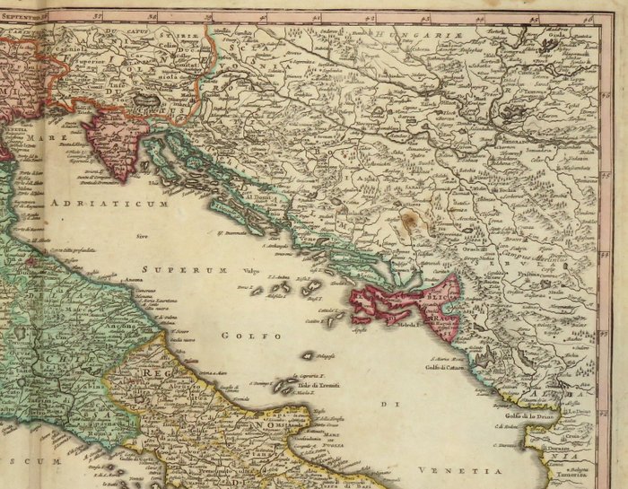 Europa - Italien; J. B. Homann - Statuum totius Italiae novissima repraesentatio geographica simul exsibens insulas Siciliae - 1707 (SJÆLDEN FØRSTE UDGAVE)