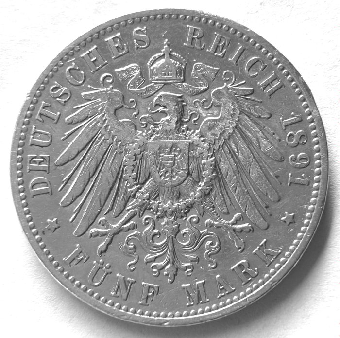 Tyskland - Bayern Otto - König von Bayern 5 Mark 1891  (Ingen mindstepris)