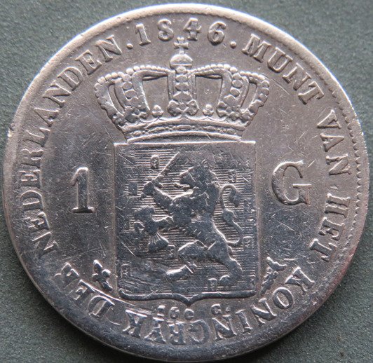 Holland. Wilhelm II. 1 Gulden 1845a, 1846(lelie) en 1847  (Ingen mindstepris)