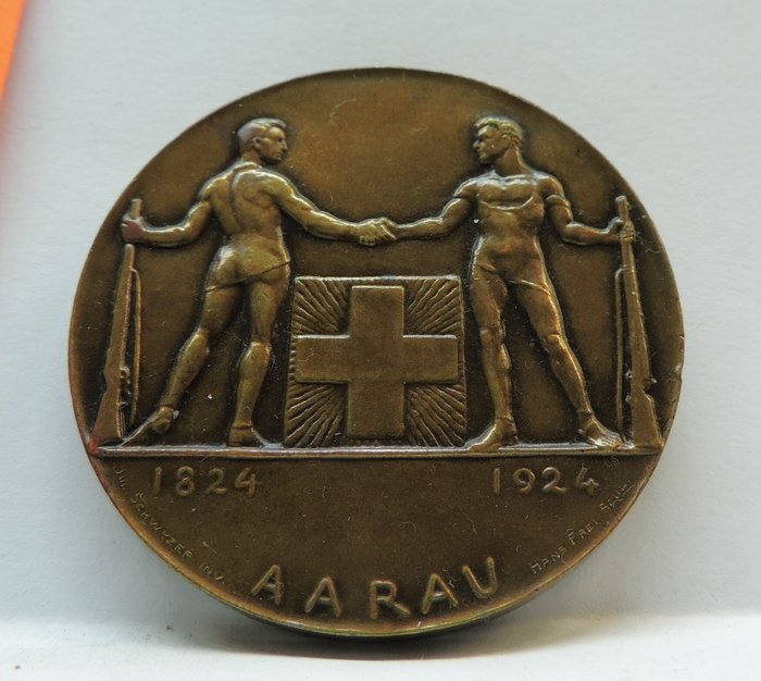 Schweiz. Bronze Medal 1924 Associazione fucilieri di Aarau.  (Ingen mindstepris)