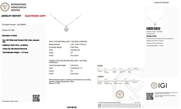 Halskæde med vedhæng - 18 kraat Hvidguld -  1.16ct. tw. Diamant (Natur) - Diamant - Fantastisk halskæde