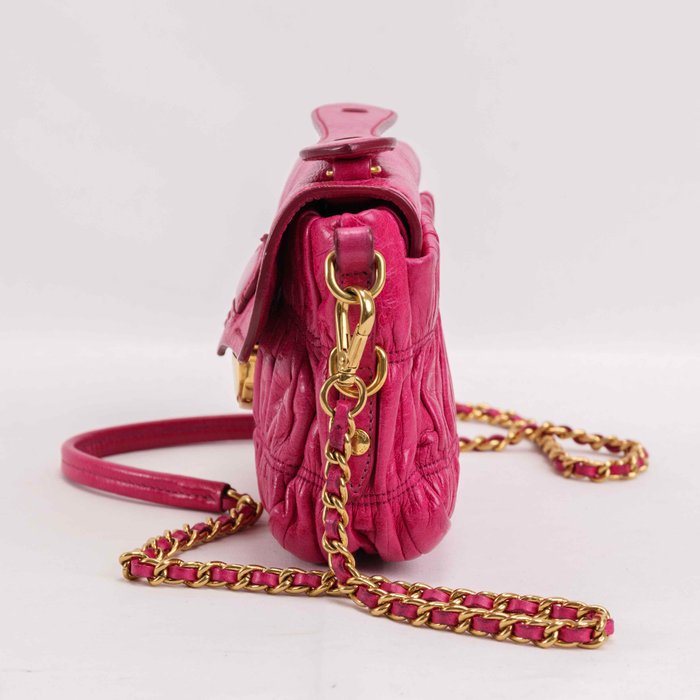 Prada - Prada Mini Gathered Leather Chain Crossbody Bag Pink - Skuldertaske