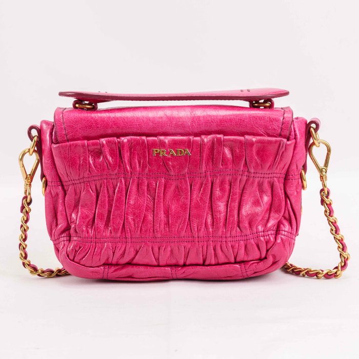 Prada - Prada Mini Gathered Leather Chain Crossbody Bag Pink - Skuldertaske