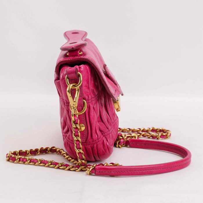 Prada - Prada Mini Gathered Leather Chain Crossbody Bag Pink - Skuldertaske