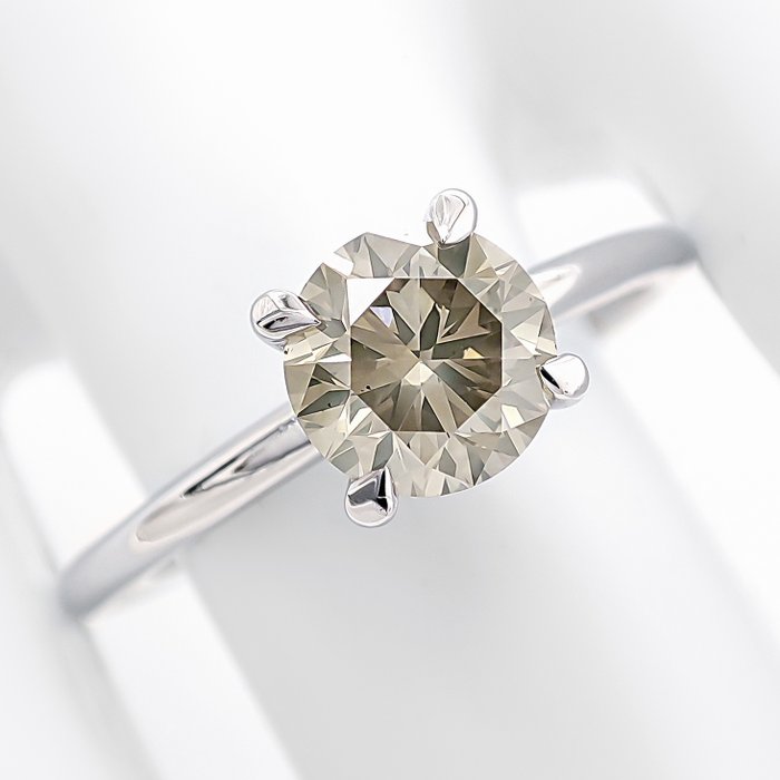 Ring - 14 karat Hvidguld -  1.13ct. tw. Gul Diamant (Naturfarvet)