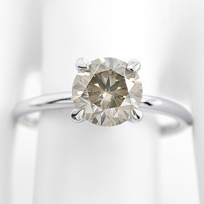 Ring - 14 karat Hvidguld -  1.13ct. tw. Gul Diamant (Naturfarvet)