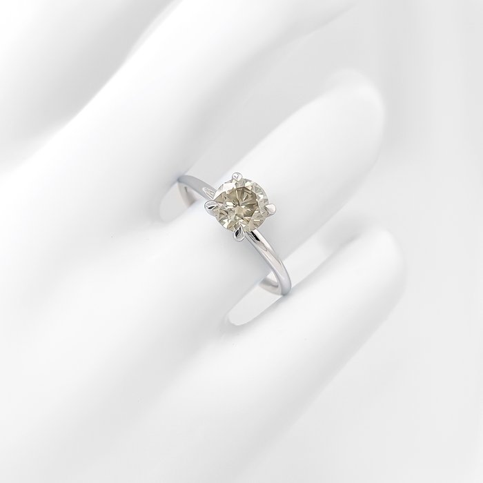 Ring - 14 karat Hvidguld -  1.13ct. tw. Gul Diamant (Naturfarvet)