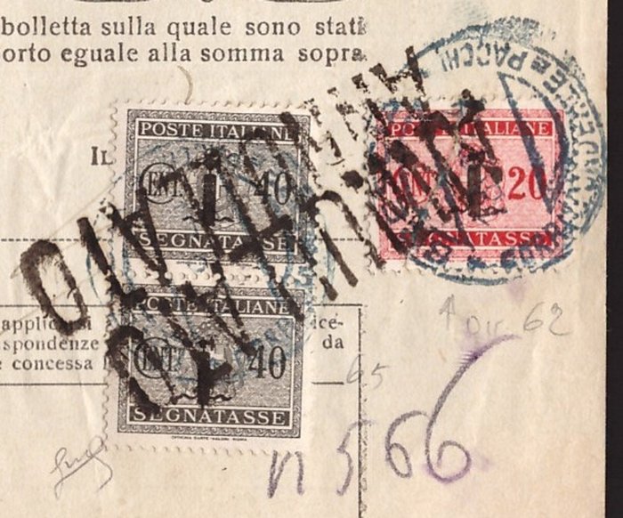 Italien Kongerige  - model 77 med porto RSI bundt af 20 og par 40 cent annulleret - Sassone NN. 62, 65