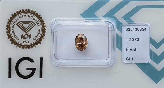 Ingen mindstepris - 1 pcs Diamant  (Naturfarvet)  - 1.20 ct - Oval - Fancy vivid Brun - SI1 - International Gemological Institute (IGI)