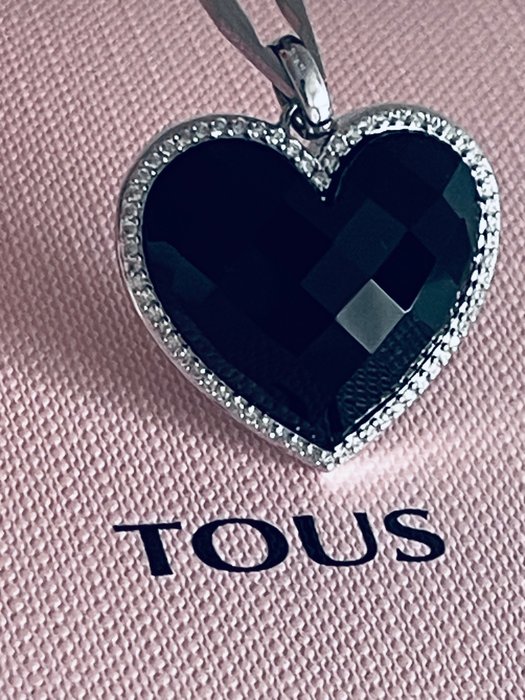 Tous - Vedhæng - 18 kraat Hvidguld -  020ct tw Onyx - Diamant