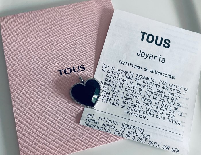 Tous - Vedhæng - 18 kraat Hvidguld -  020ct tw Onyx - Diamant