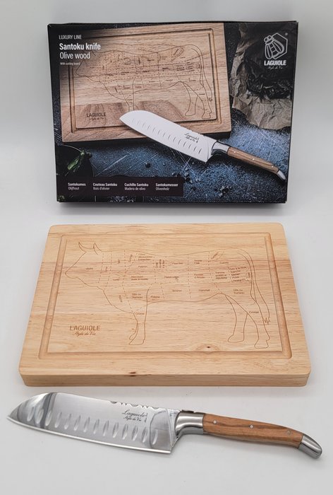 Laguiole Style De Vie - Køkkenkniv -  Luksus serie - Stål, Træ - Frankrig - Santoku kniv Oliven