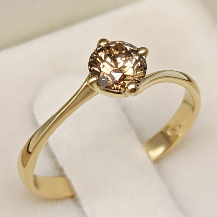 Ring - 14 karat Gulguld -  0.55ct. tw. Brun Diamant (Naturfarvet) - GWLab