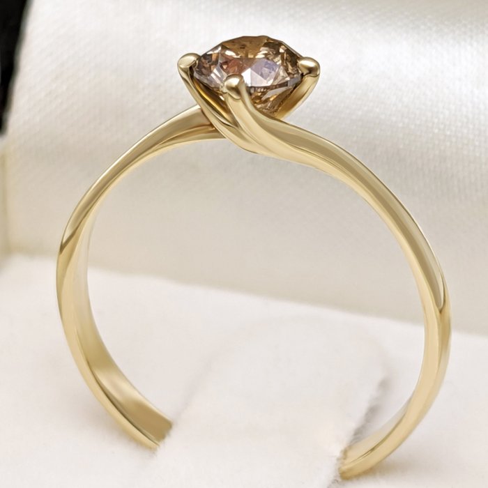 Ring - 14 karat Gulguld -  0.55ct. tw. Brun Diamant (Naturfarvet) - GWLab