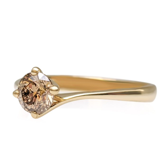 Ring - 14 karat Gulguld -  0.55ct. tw. Brun Diamant (Naturfarvet) - GWLab