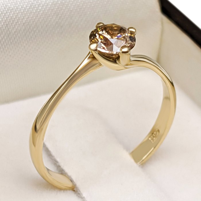 Ring - 14 karat Gulguld -  0.55ct. tw. Brun Diamant (Naturfarvet) - GWLab