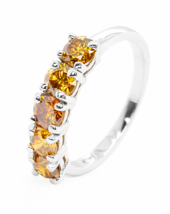 Ingen mindstepris - Alliancering - 18 kraat Hvidguld, Fancy Vivid Gullig Orange/Gul-Orange/Orange / SI -  1.40ct. tw. Diamant (Naturfarvet)