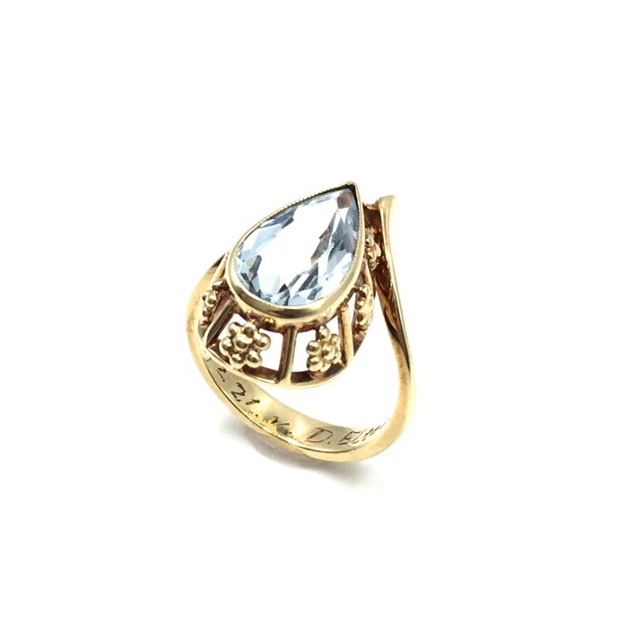 Ring - 14 karat Gulguld -  2.61ct. tw. Akvamarin - testet