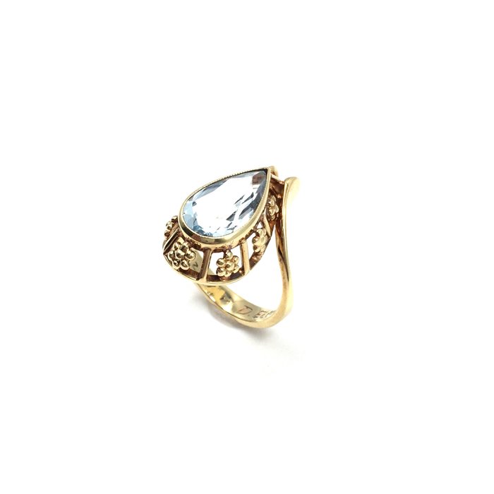 Ring - 14 karat Gulguld -  2.61ct. tw. Akvamarin - testet