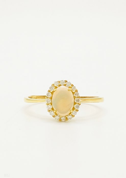 Ingen mindstepris - Ring - 14 karat Gulguld Opal - Diamant