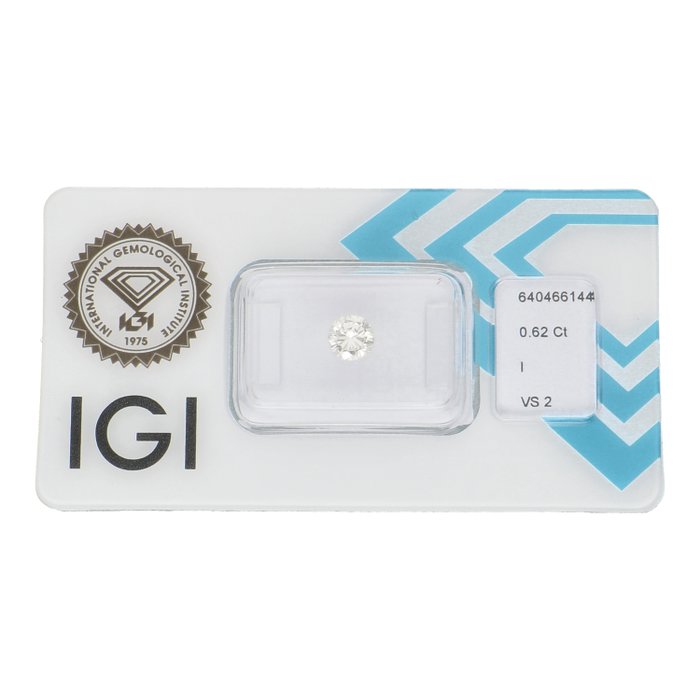 Ingen mindstepris - 1 pcs Diamant  (Natur)  - 0.62 ct - Rund - I - VS2 - International Gemological Institute (IGI)