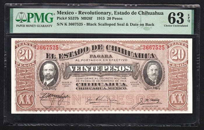 Mexico - Chihuahua - 20 Pesos 1915 - Pick S-537b  (Ingen mindstepris)