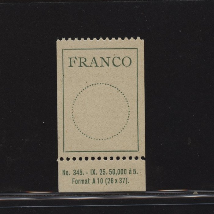 Schweiz 1925 - Grønt gult toldstempel, med "FRANCO" skrevet - SBK e Zumstein n.2 - Yvert n. 9B - Unif. n.9