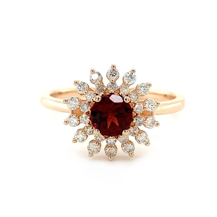 Ingen mindstepris - Ring - 14 karat Rosaguld -  0.89ct. tw. Granat - Diamant