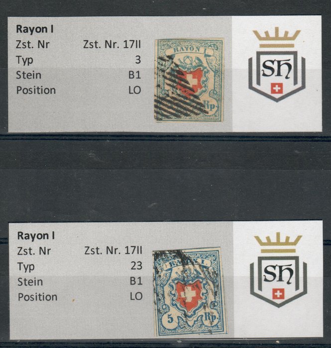 Schweiz 1850/1850 - Rayon I - Zst. Nr. 17II 2 Stück / Stein B1 - Zumstein