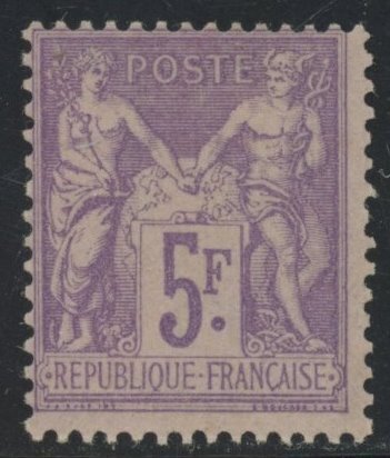 Frankrig 1877 - 5F Violet på lilla - Smuk friskhed - Pris: 650 € - Yvert 95*