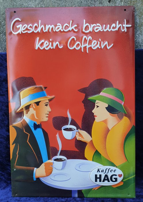 Tegn - Gammelt stort reklameskilt fra Kaffee Hag 60 x 40 cm