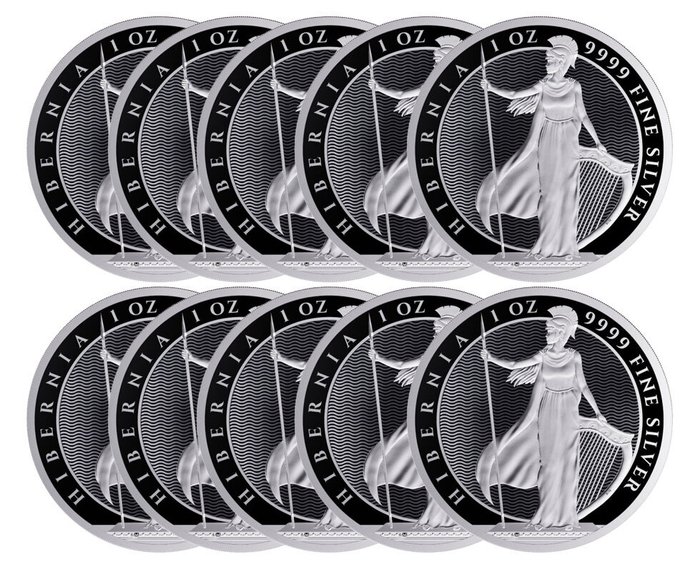 Niue. 10 x 1 oz 2024 $2 NZD Hibernia Silver Coin BU (In Capsule)