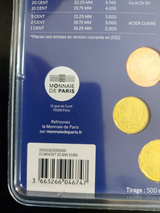 Frankrig. Year Set (FDC) 2022 "20 Ans de l'Euro"  (Ingen mindstepris)