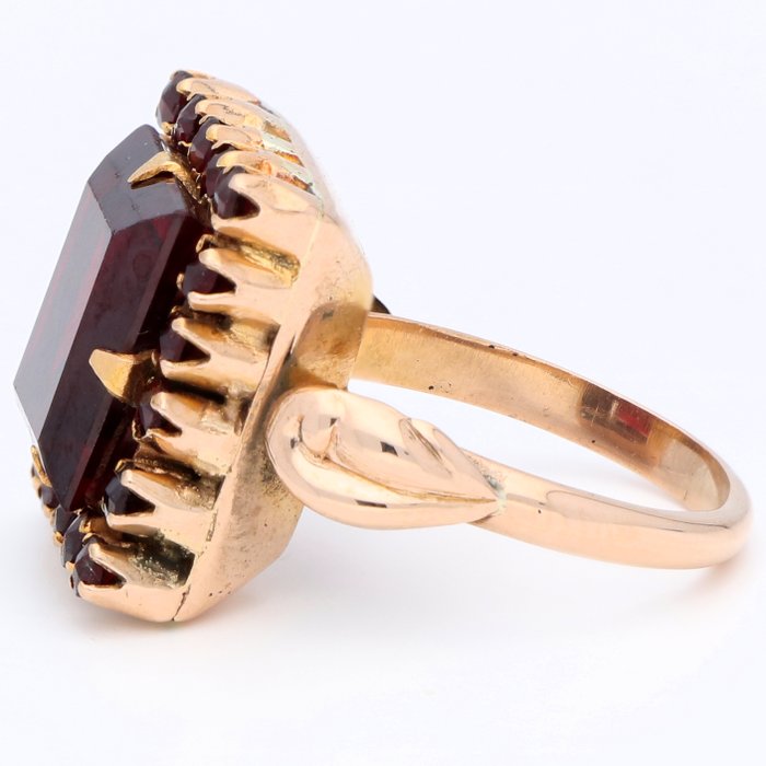 Ring - 18 kraat Gulguld Granat - Granat