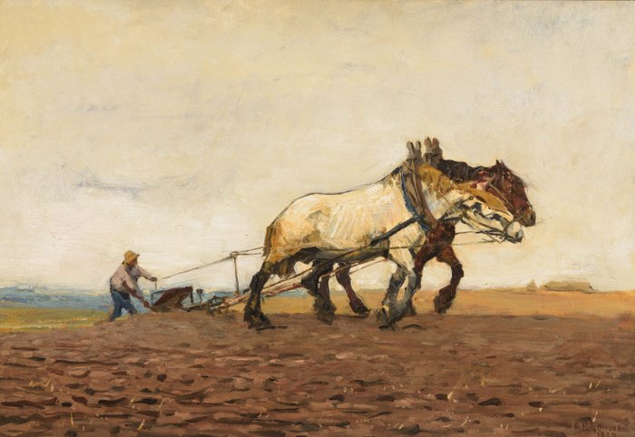 Herman Gouwe (1875-1965) - Ploughing the field